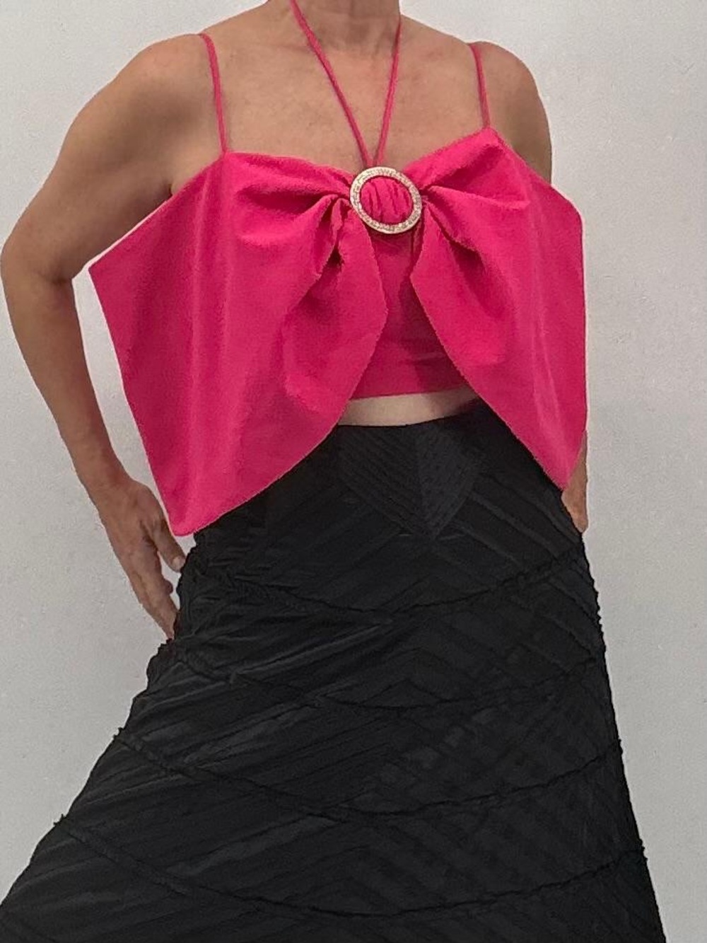 Mainstrip NEW Coquette Girl Romantic Feminine Party Pink Bow Rhinestone Crop Top